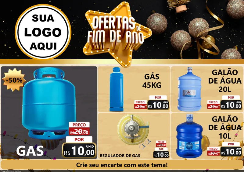 Modelo de Encarte para Encarte A4 Horizontal com o tema Ofertas de Fim de Ano para Água e gás