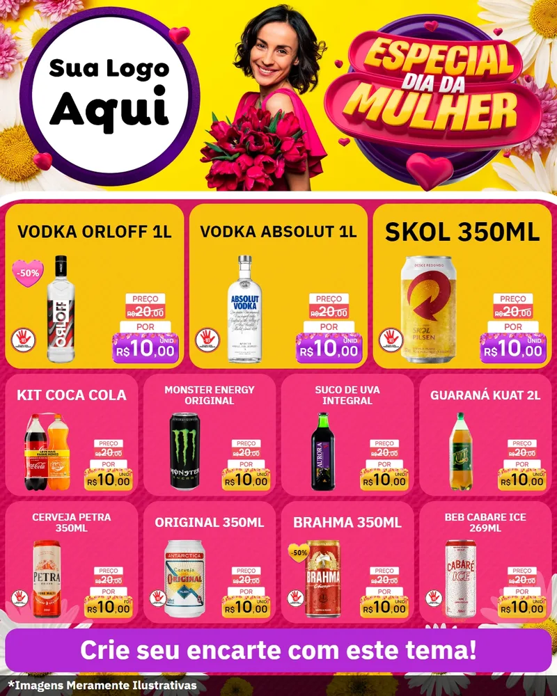 Modelo de Rede Social para Feed Instagram com o tema Especial Dia da Mulher para Distribuidora de bebidas