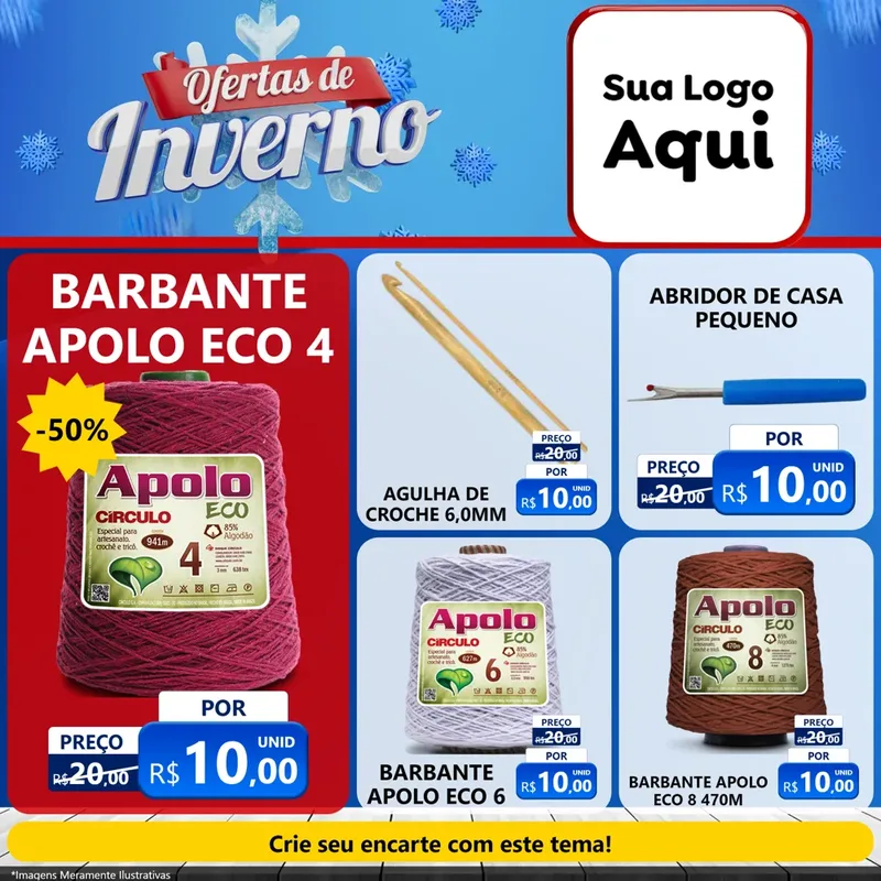 Modelo de Rede Social para Feed Facebook com o tema Ofertas de Inverno para Armarinho e Aviamentos