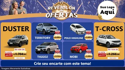 Modelo de TV para TV Horizontal com o tema Réveillon de Ofertas para Concessionaria de Carros