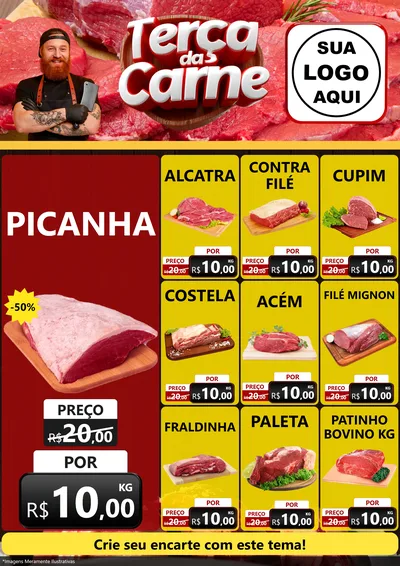 Modelo de Encarte para Encarte A4 Vertical com o tema Terça das Carnes para Açougue