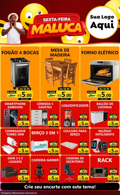 Modelo de Encarte para Encarte Grande com o tema Sexta-feira Maluca para Móveis e Eletro