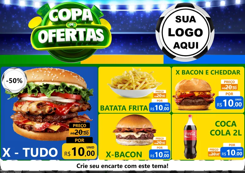 Modelo de Encarte para Encarte A4 Horizontal com o tema Copa de Ofertas para Hamburgueria