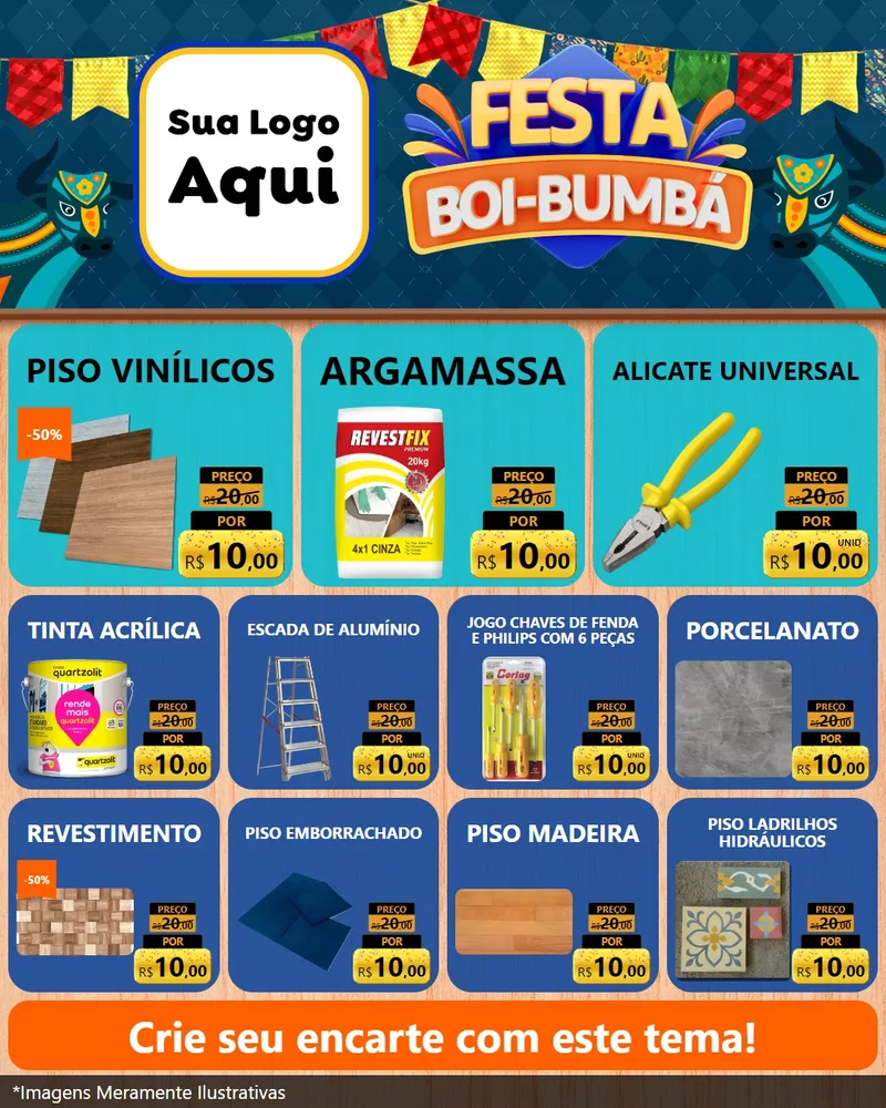 Modelo de Rede Social para Feed Instagram com o tema Festa Boi Bumbá para Material para Construção