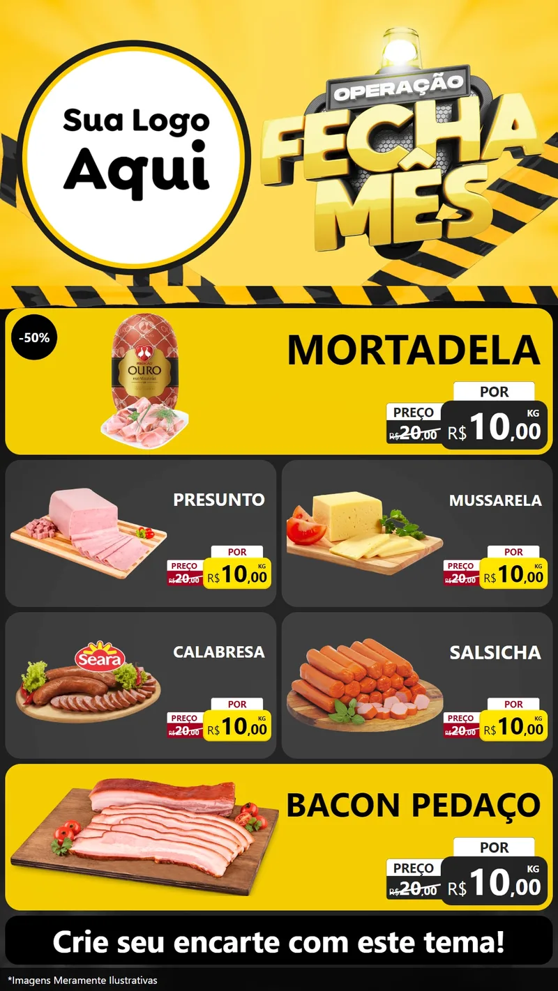 Modelo de TV para TV Vertical com o tema Operação Fecha Mês para Frios e Laticínios