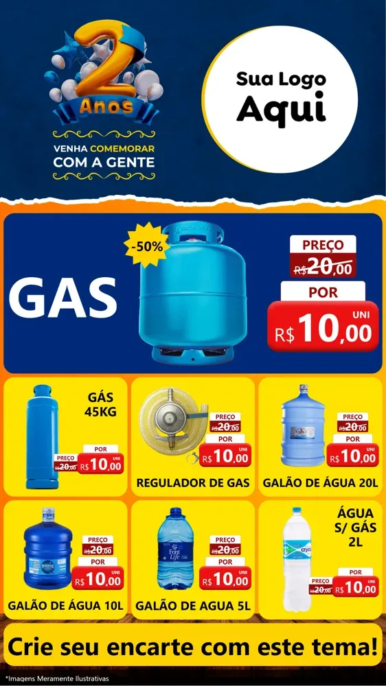 Modelo de Rede Social para Stories com o tema Aniversário de 2 anos para Água e gás