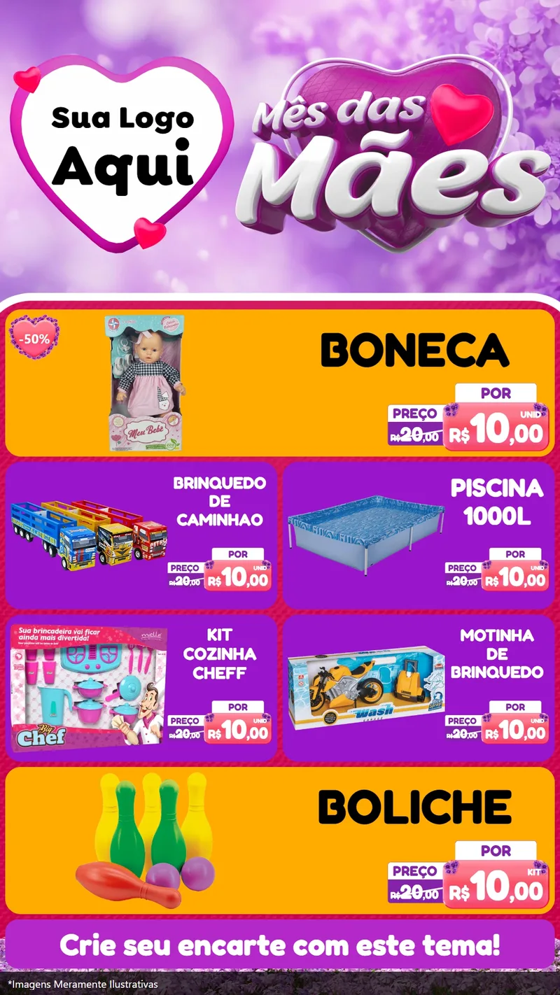 Modelo de TV para TV Vertical com o tema Mês das Mães para Brinquedos