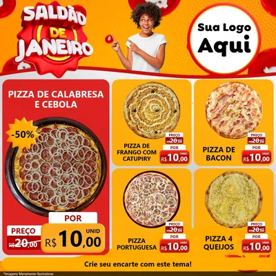 Modelo de Rede Social para Feed Facebook com o tema Saldão de Janeiro para Pizzaria