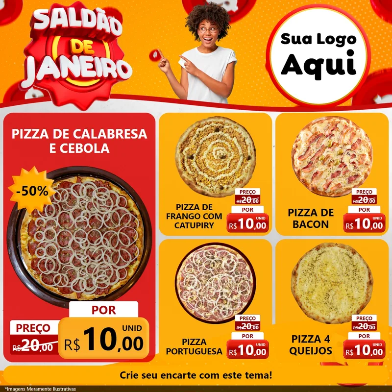 Modelo de Rede Social para Feed Facebook com o tema Saldão de Janeiro para Pizzaria