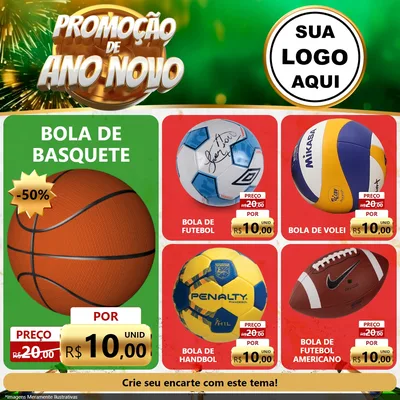 Modelo de Rede Social para Feed Facebook com o tema Promoção de Ano Novo para Artigos Esportivos