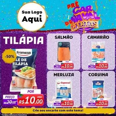 Modelo de Rede Social para Feed Facebook com o tema Pré Carnaval de Ofertas para Peixaria
