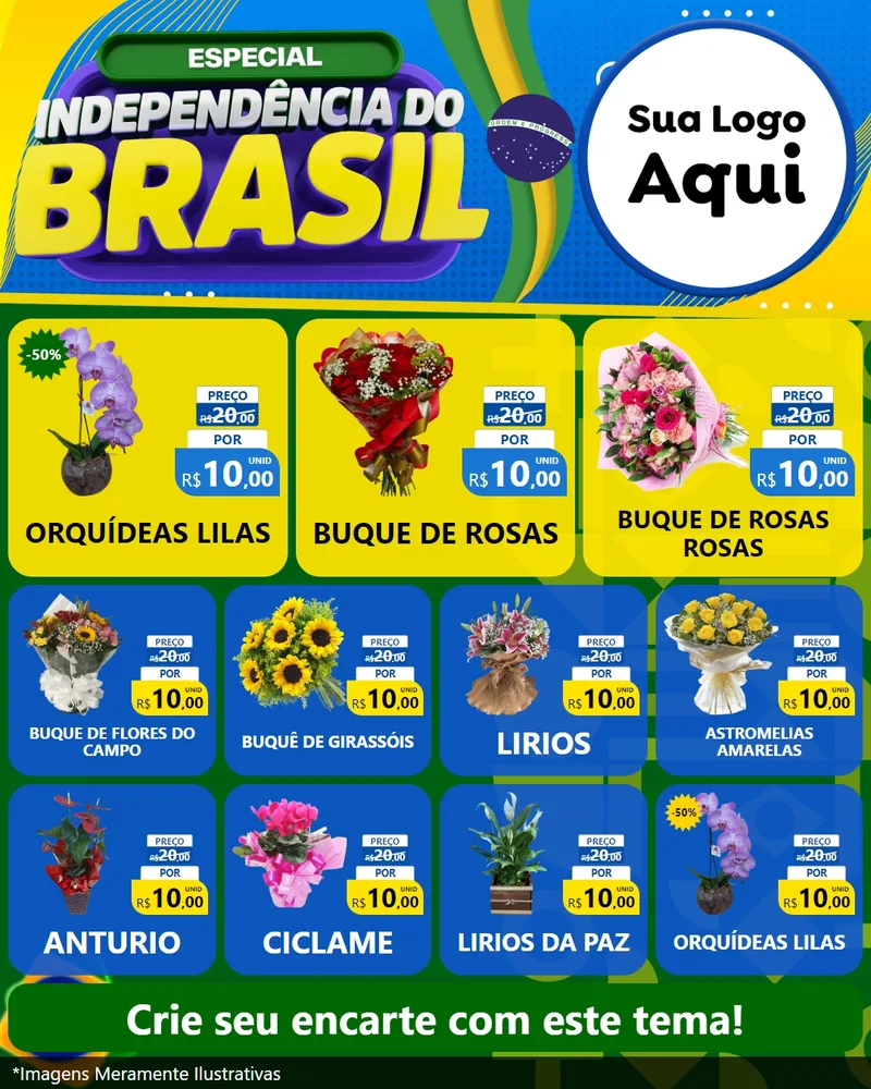 Modelo de Rede Social para Feed Instagram com o tema Especial Independência do Brasil para Floricultura e jardim