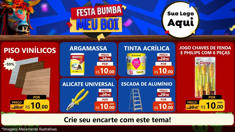 Modelo de TV para TV Horizontal com o tema Festa Bumba meu Boi para Material para Construção