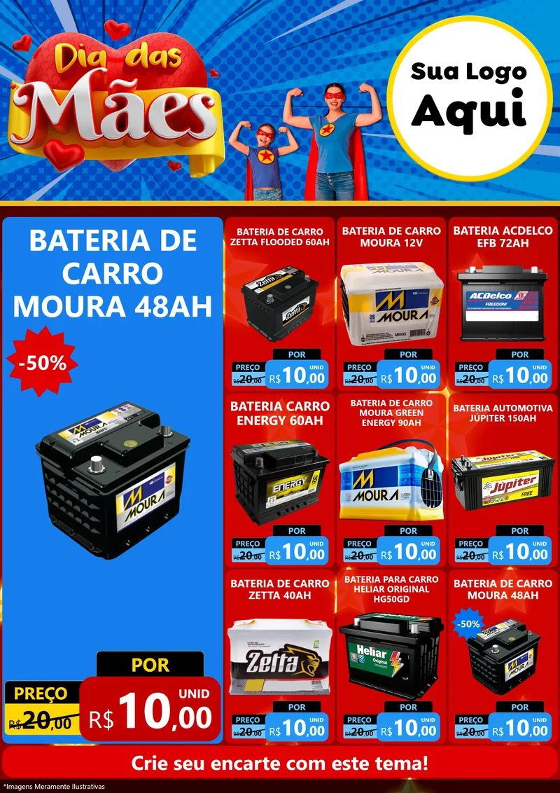 Modelo de Encarte para Encarte A4 Vertical com o tema Dia das Mães para Baterias Elétricas