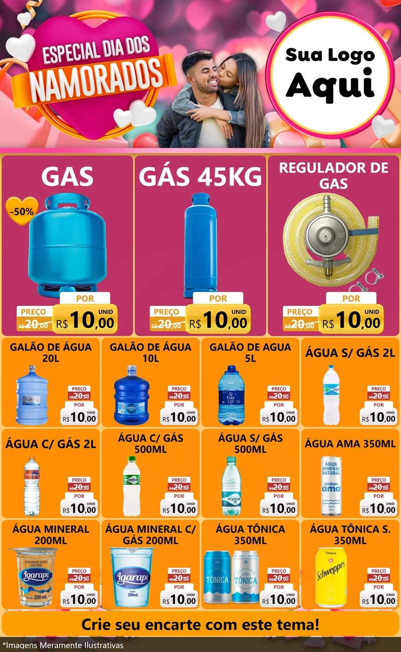 Modelo de Encarte para Encarte Grande com o tema Especial Dia dos Namorados para Água e gás
