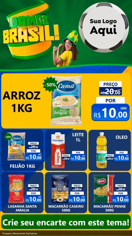 Modelo de Rede Social para Stories com o tema Vamos Brasil - Copa para Supermercado