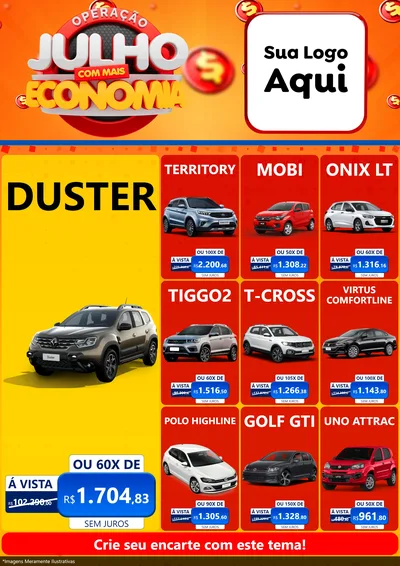 Modelo de Encarte para Encarte A4 Vertical com o tema Operação Julho Com Mais Economia para Concessionaria de Carros