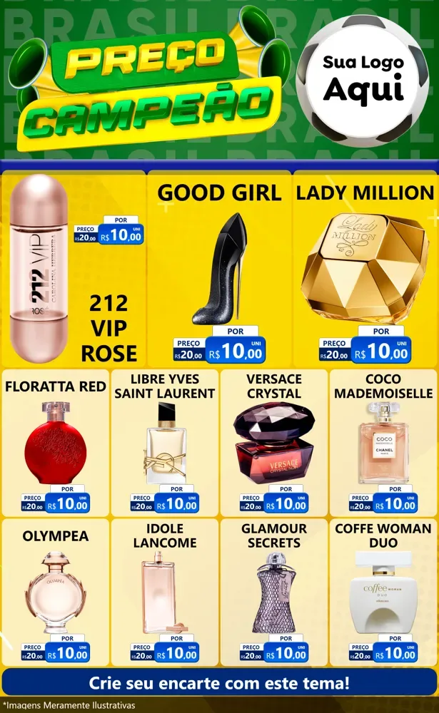 Modelo de Encarte para Encarte Grande com o tema Preço Campeão - Copa para Perfumes