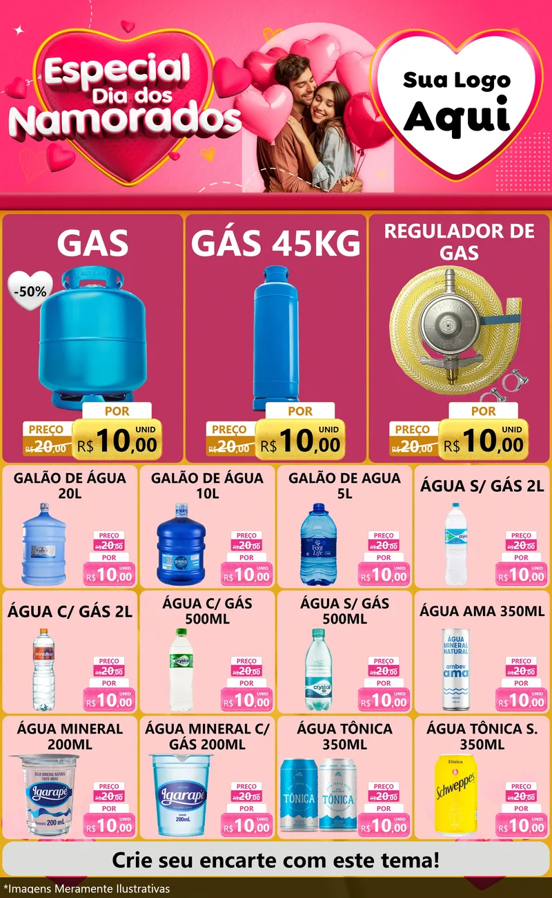 Modelo de Encarte para Encarte Grande com o tema Especial Dia dos Namorados para Água e gás
