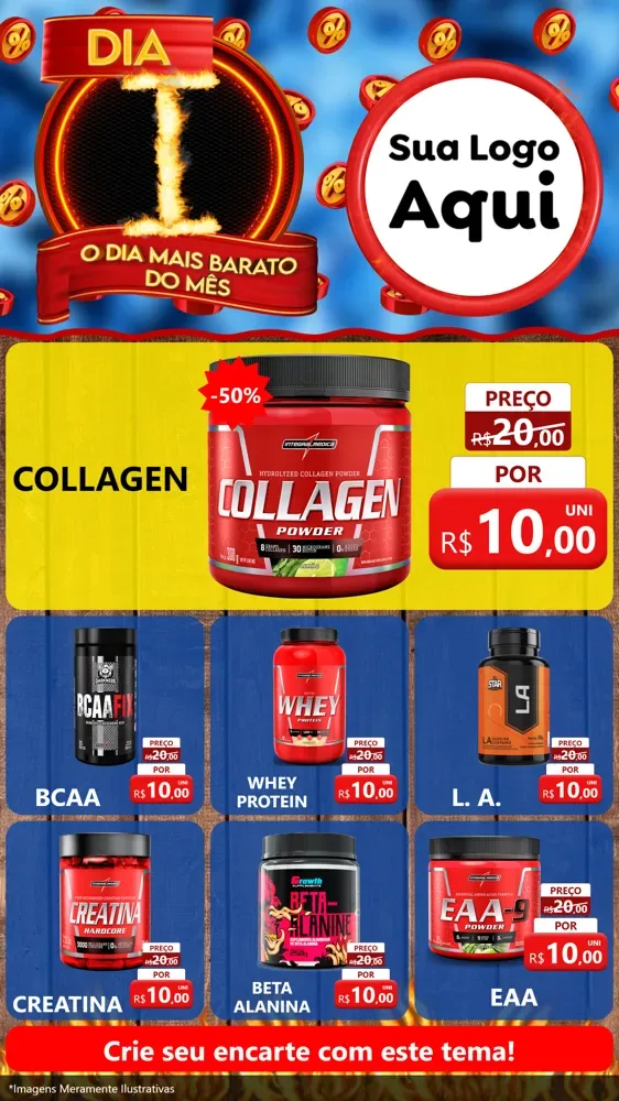 Modelo de Rede Social para Stories com o tema Dia I - O Dia Mais Barato Do Mês para Suplementos alimentares