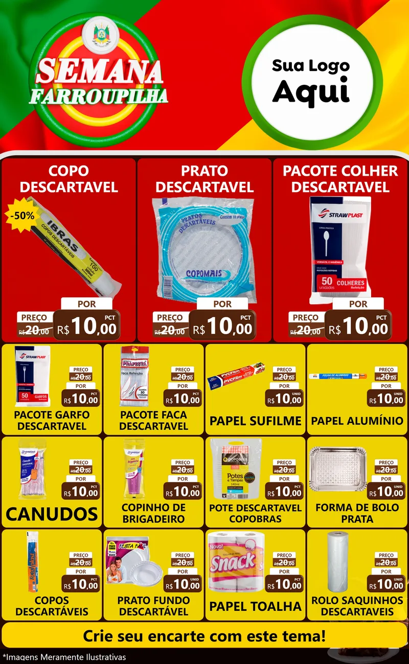 Modelo de Encarte para Encarte Grande com o tema Semana Farroupilha para Embalagens