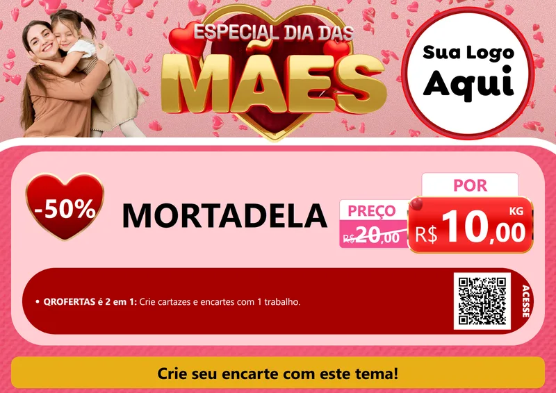 Modelo de Cartaz para Cartaz A4 Horizontal com o tema Especial Dia Das Mães para Frios e Laticínios