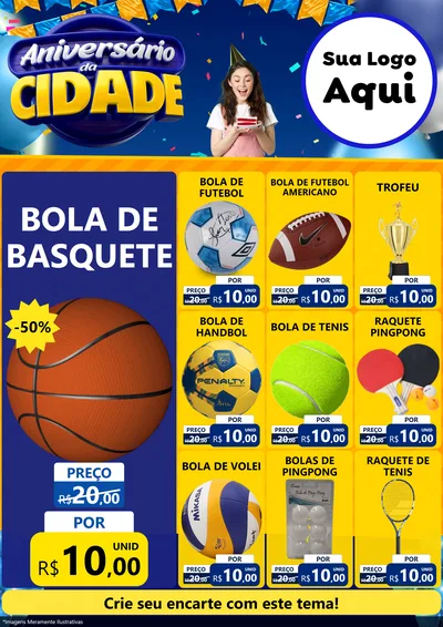 Modelo de Encarte para Encarte A4 Vertical com o tema Aniversário da Cidade para Artigos Esportivos