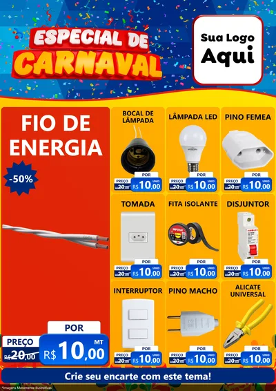 Modelo de Encarte para Encarte A4 Vertical com o tema Especial de Carnaval para Materiais Elétricos