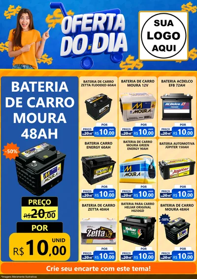 Modelo de Encarte para Encarte A4 Vertical com o tema Oferta do Dia para Baterias Elétricas