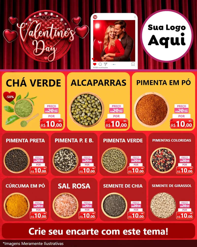 Modelo de Rede Social para Feed Instagram com o tema Valentine's Day para Produtos Naturais