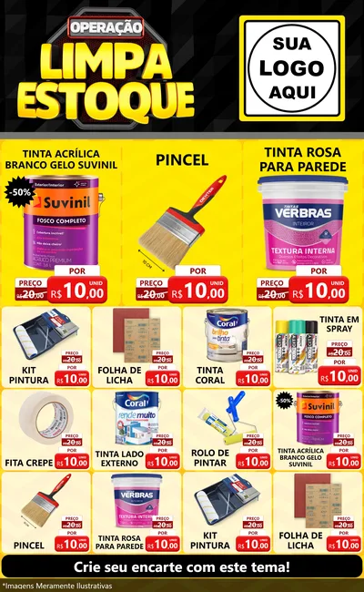 Modelo de Encarte para Encarte Grande com o tema Operação Limpa Estoque para Tintas e Ferramentas