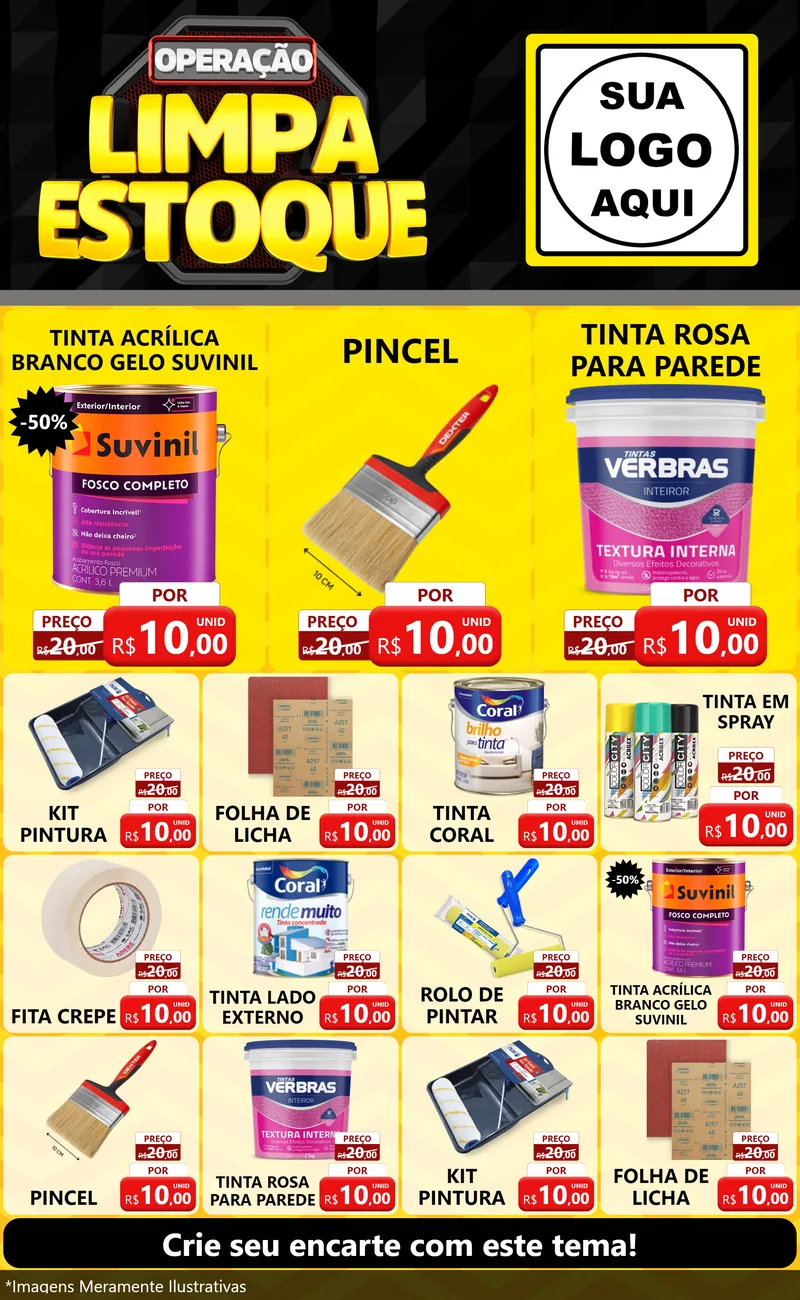 Modelo de Encarte para Encarte Grande com o tema Operação Limpa Estoque para Tintas e Ferramentas