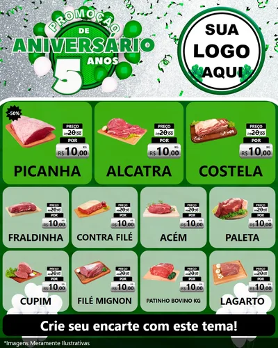 Modelo de Rede Social para Feed Instagram com o tema Promoção de Aniversário - 5 Anos para Açougue
