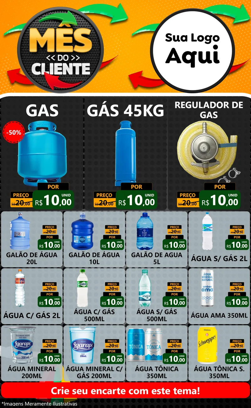 Modelo de Encarte para Encarte Grande com o tema Mês do Cliente para Água e gás