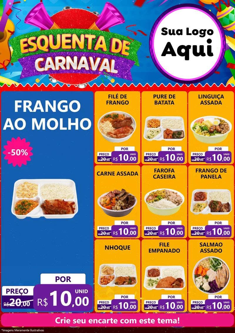 Modelo de Encarte para Encarte A4 Vertical com o tema Esquenta de Carnaval para Restaurante