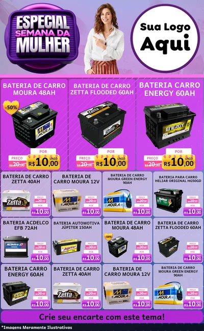 Modelo de Encarte para Encarte Grande com o tema Especial Semana da Mulher para Baterias Elétricas
