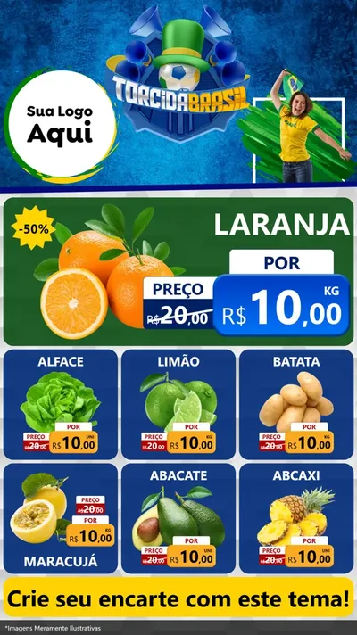 Modelo de Rede Social para Stories com o tema Torcida Brasil - Copa para Hortifrúti