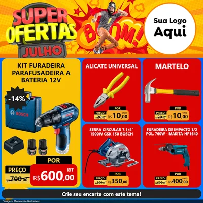 Modelo de Rede Social para Feed Facebook com o tema Super Ofertas Julho para Maquinas e Ferramentas