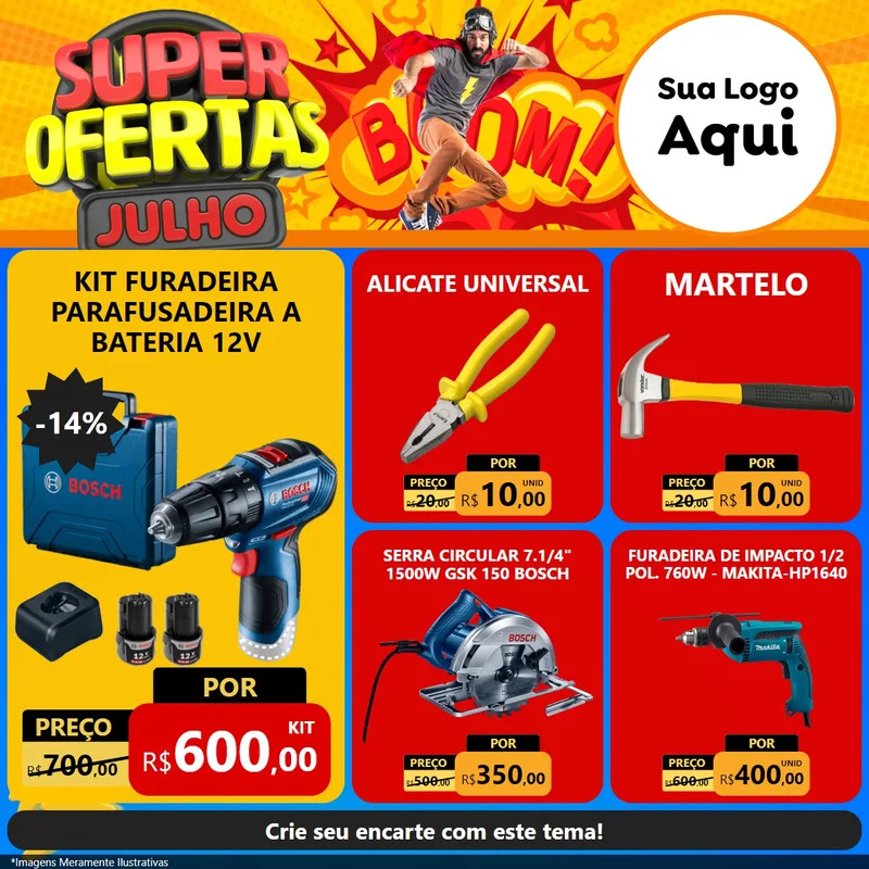 Modelo de Rede Social para Feed Facebook com o tema Super Ofertas Julho para Maquinas e Ferramentas