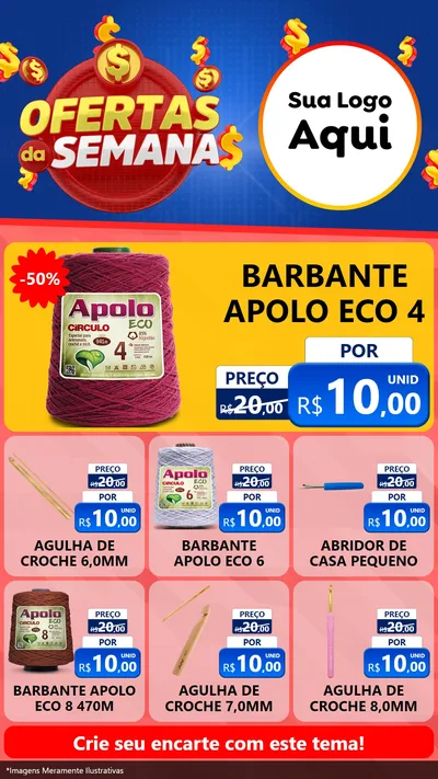 Modelo de Rede Social para Stories com o tema Ofertas Da Semana para Armarinho e Aviamentos