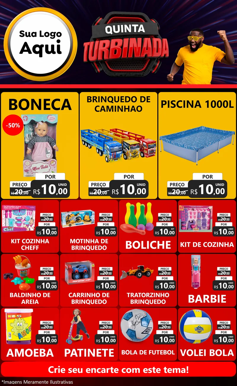 Modelo de Encarte para Encarte Grande com o tema Quinta Turbinada para Brinquedos