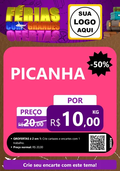 Modelo de Cartaz para Cartaz A4 Vertical com o tema Férias com Grandes Ofertas para Açougue