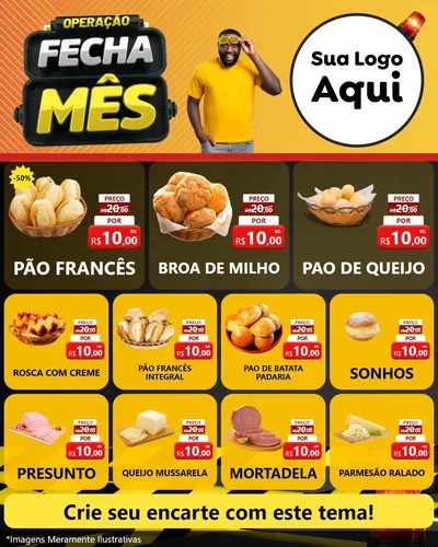 Modelo de Rede Social para Feed Instagram com o tema Operação Fecha Mês para Padaria
