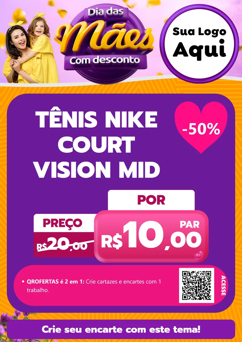 Modelo de Cartaz para Cartaz A4 Vertical com o tema Dia das Mães com Desconto para Calçados