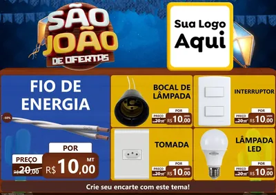 Modelo de Encarte para Encarte A4 Horizontal com o tema São João Ofertas Imbatíveis! - Junina para Materiais Elétricos