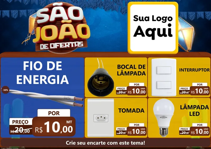 Modelo de Encarte para Encarte A4 Horizontal com o tema São João Ofertas Imbatíveis! - Junina para Materiais Elétricos