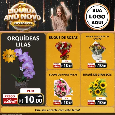 Modelo de Rede Social para Feed Facebook com o tema Liquida Ano Novo Imperdível para Floricultura e jardim
