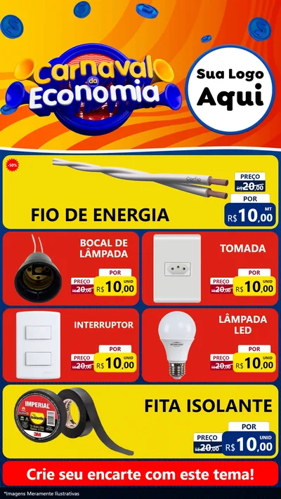 Modelo de TV para TV Vertical com o tema Carnaval da Economia para Materiais Elétricos