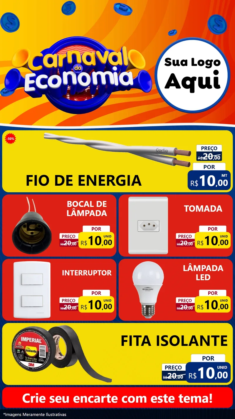Modelo de TV para TV Vertical com o tema Carnaval da Economia para Materiais Elétricos