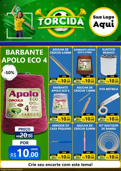 Modelo de Encarte para Encarte A4 Vertical com o tema Torcida para Armarinho e Aviamentos
